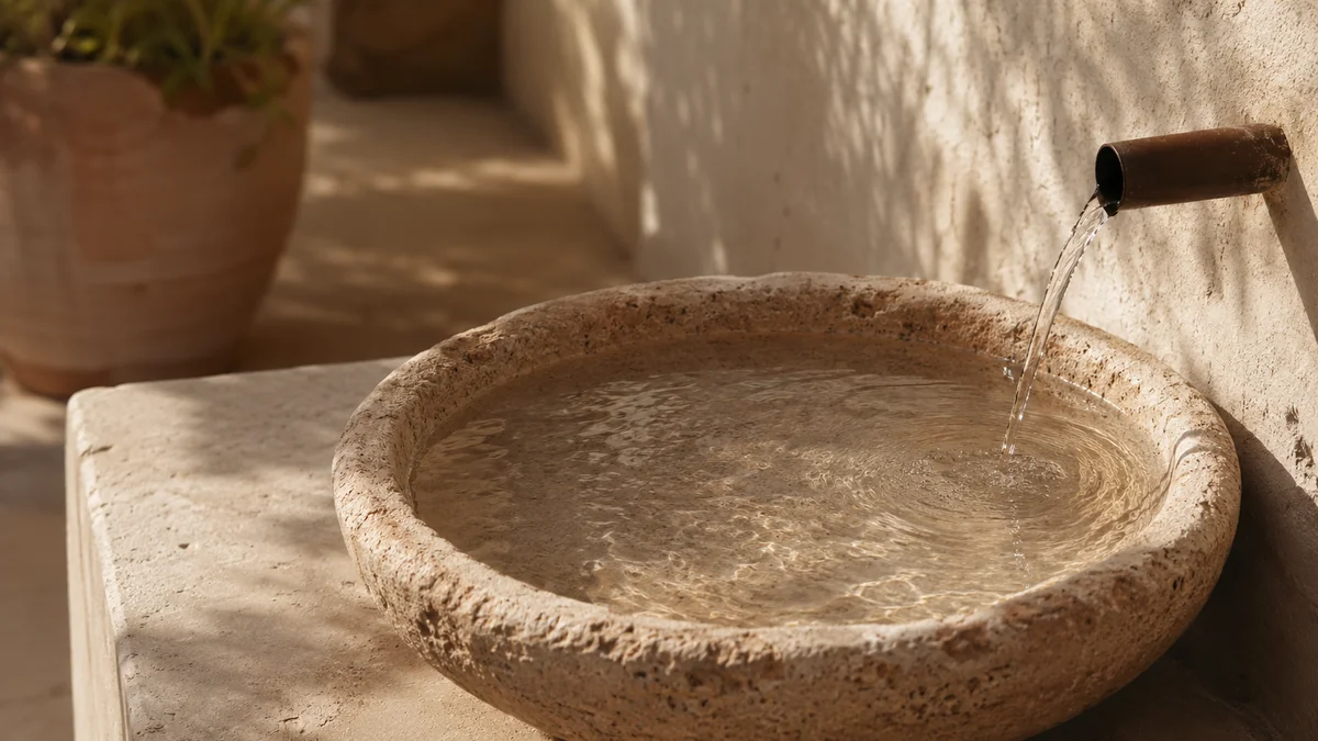 Female Arousal Before Penetration Water filling a stone basin, showing the time a woman's body needs to build arousal before penetration.